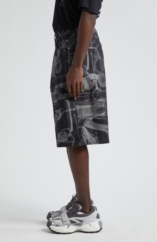 Shop Off-white X-ray Jacquard Denim Shorts In Black White No Color