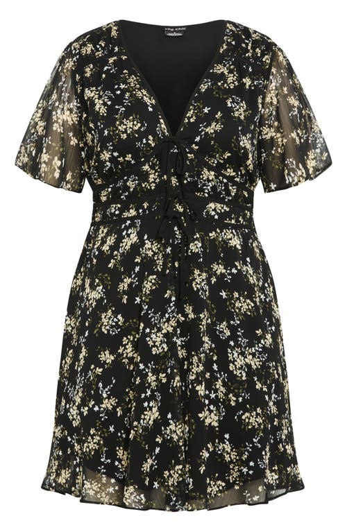 City Chic Cara Floral Print Minidress In Nightfall Ditsy