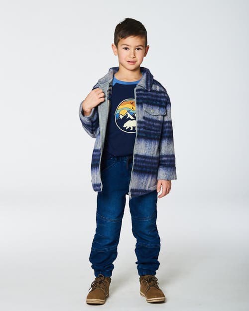 Shop Deux Par Deux Little Boy's Overshirt Wool-effect With Pockets Plaid Blue And Gray In Plaid Blue & Grey