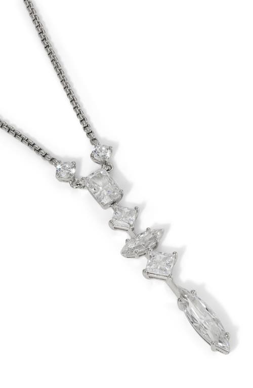 Shop Nadri Short Cubic Zirconia Y-necklace In Rhodium