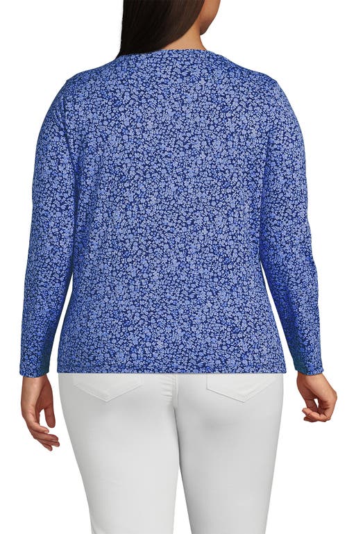 Shop Lands' End Relaxed Supima Cotton Long Sleeve V-neck T-shirt In Deep Sea Navy Flowers