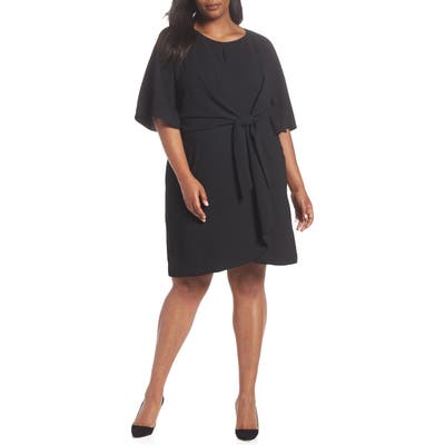 Plus Size Tahari Tie Front Crepe Shift Dress, Black