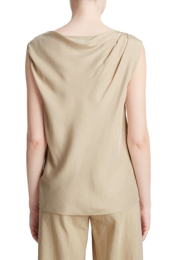 Shop Vince Asymmetric Drape Cap Sleeve Silk Blend Top In Oat Sand