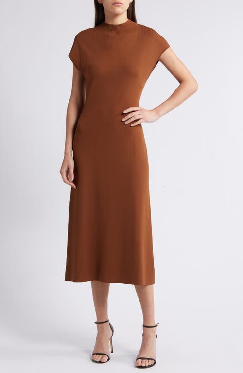 Shop Zoe And Claire Mock Neck Fitted Midi Sweater Dress In Brown