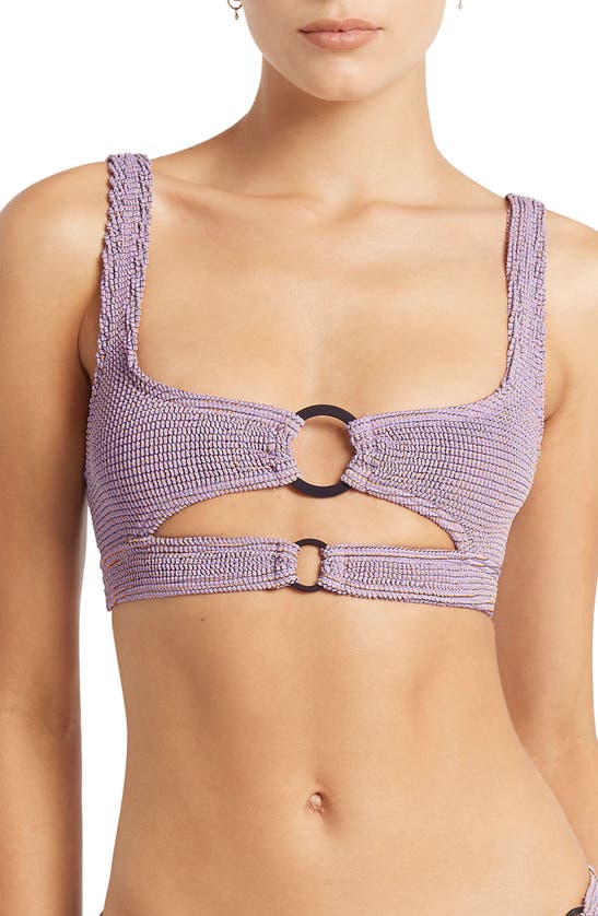 Bondeye Sasha Metallic Cutout O-ring Bikini Top In Lavender Lurex