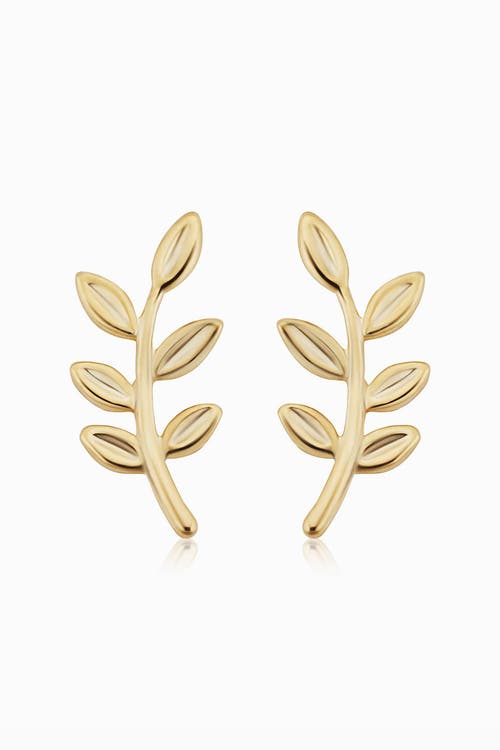 Oradina Women's 14k Yellow Solid Gold Peace And Love Studs In Yellow Gold
