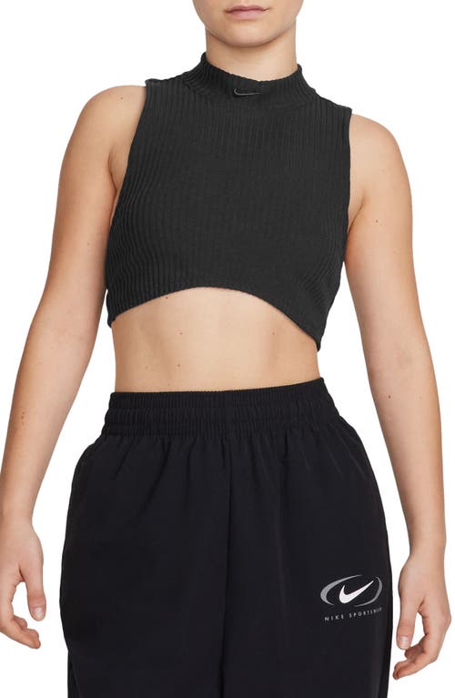 Nike Sportswear Chill Knit Mock Neck Crop Rib Tank In Black/black