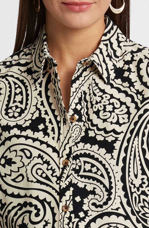 Foxcroft Haven Paisley Corduroy Button-up Shirt In Black/white