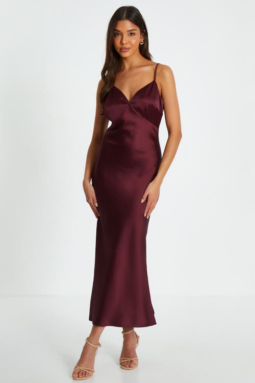 Shop Quiz Satin V Neck Slip Maxi Dress In Wine