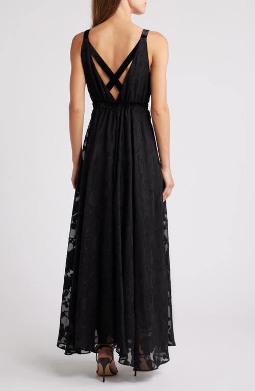 Chelsea28 Floral Flocked Evening Gown In Black