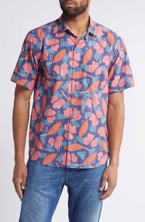 Tommy Bahama Nova Wave Aloha Tropics Short Sleeve Seersucker Button-Up Shirt Regal Blue at Nordstrom,
