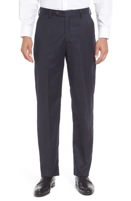 Berle Lightweight Flannel Flat Front Classic Fit Dress Trousers Heather Navy at Nordstrom, X Unhemmed