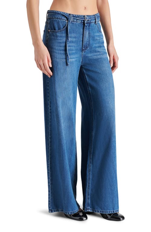 Shop Steve Madden Serenity Belted Wide Leg Jeans In Medium Blue