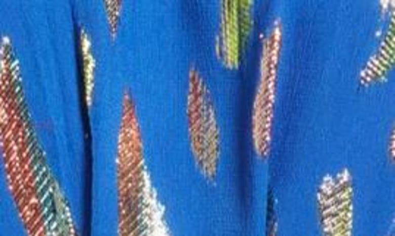 Shop Ciebon Palmina Metallic Leaf Print High-low Dress In Blue