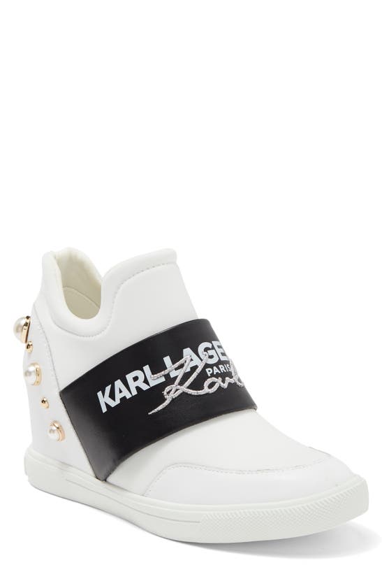 Karl Lagerfeld Charsi Wedge Sneaker In Brt Wt/ Bk