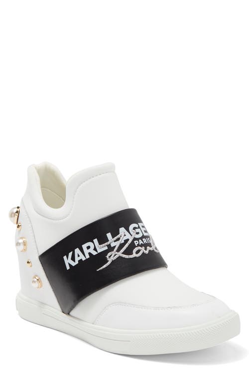 Karl Lagerfeld Paris Charsi Wedge Sneaker in Bright White/Black