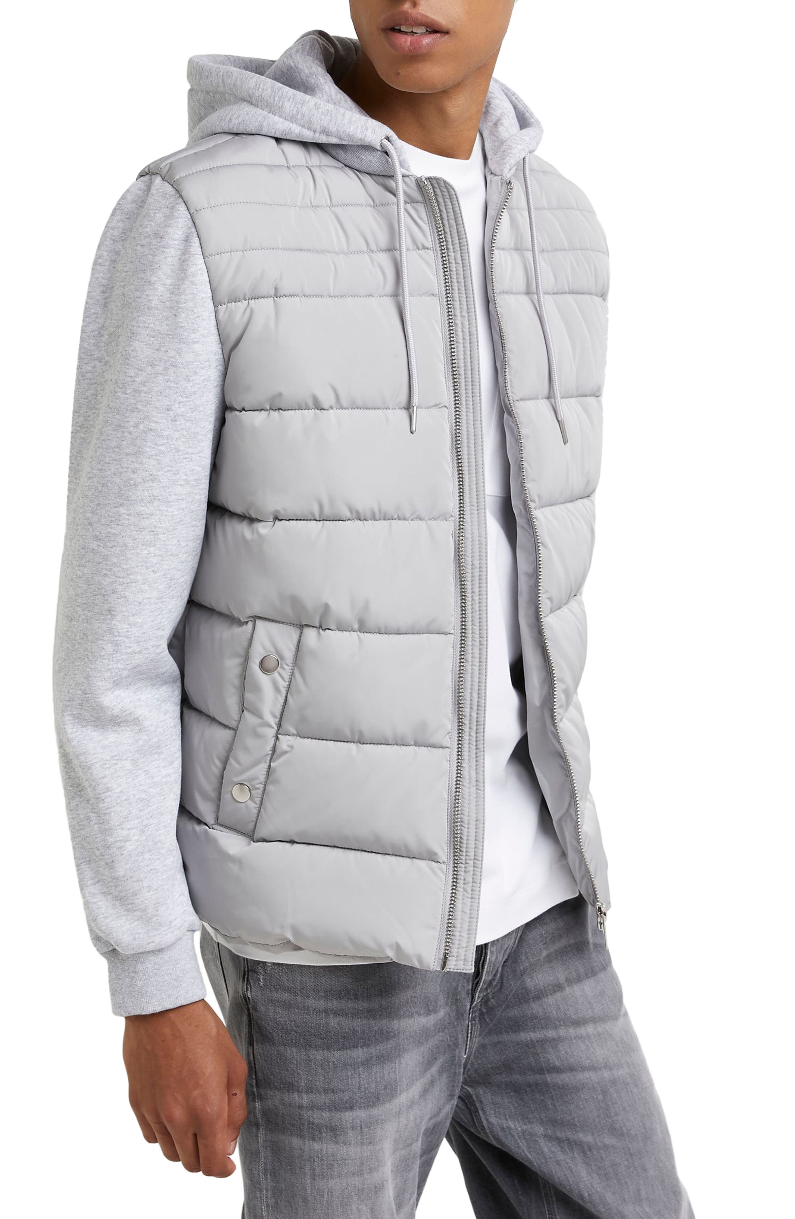 gray quilted jacket