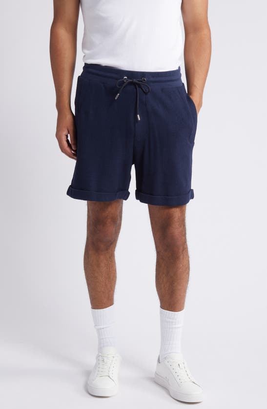 Shop Hugo Boss Boss Lasdun Cotton Gauze Drawstring Shorts In Dark Blue