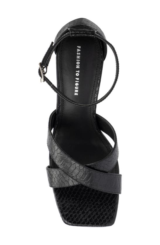 Fashion To Figure Marcie Snake Embossed Wedge Sandal In Black