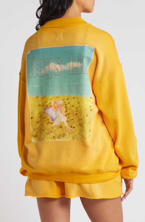 Shop Boys Lie Fool's Gold Embroidered Graphic Sweatshirt In Yellow