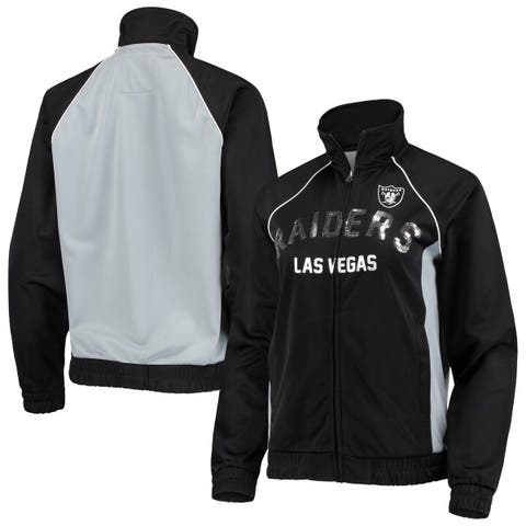 Women's Las Vegas Raiders x The Wild Collective Silver Track Cropped  Full-Zip Jacket