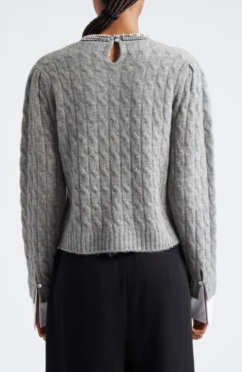 Shop Cinq À Sept Rosario Embellished Collar Cable Stitch Sweater In Light Heather Grey