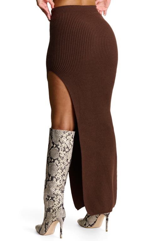 Shop Naked Wardrobe Rib Sweater Knit Skirt In Dark Chocolate