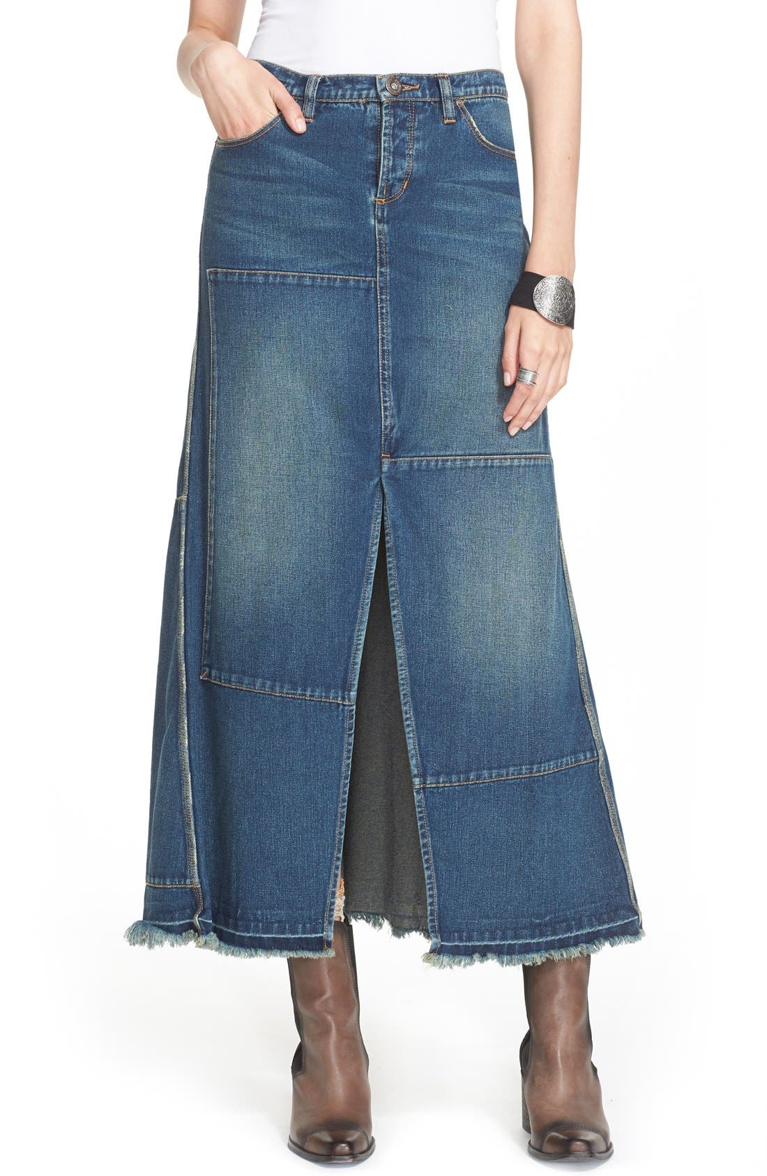 free people denim maxi skirt