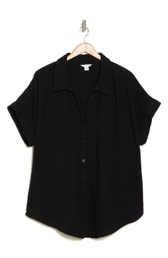 Caslon Duo Gauze Camp Shirt In Black