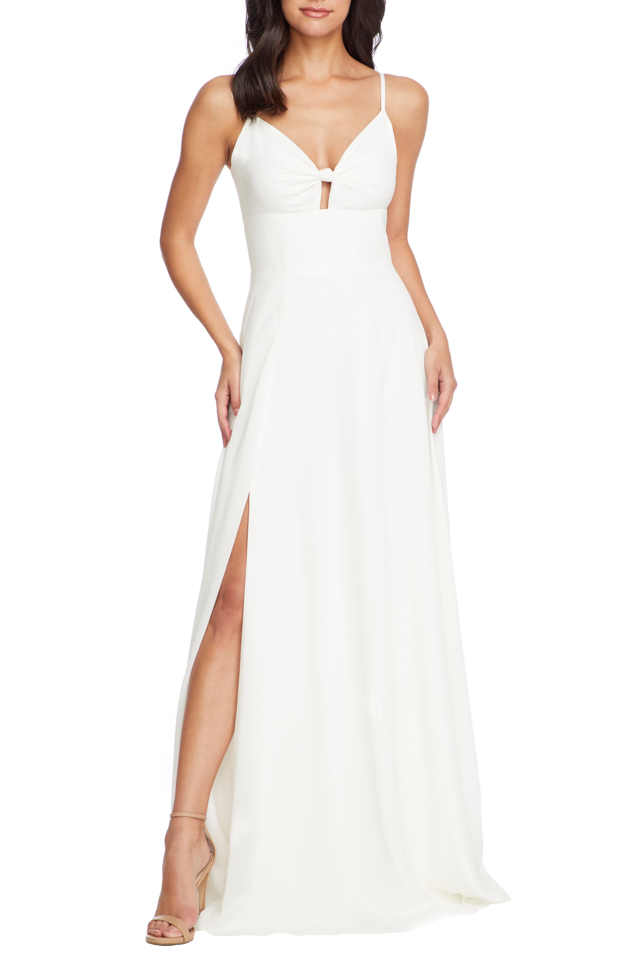 Dress The Population Cambria Tie Bodice Evening Dress, Ivory