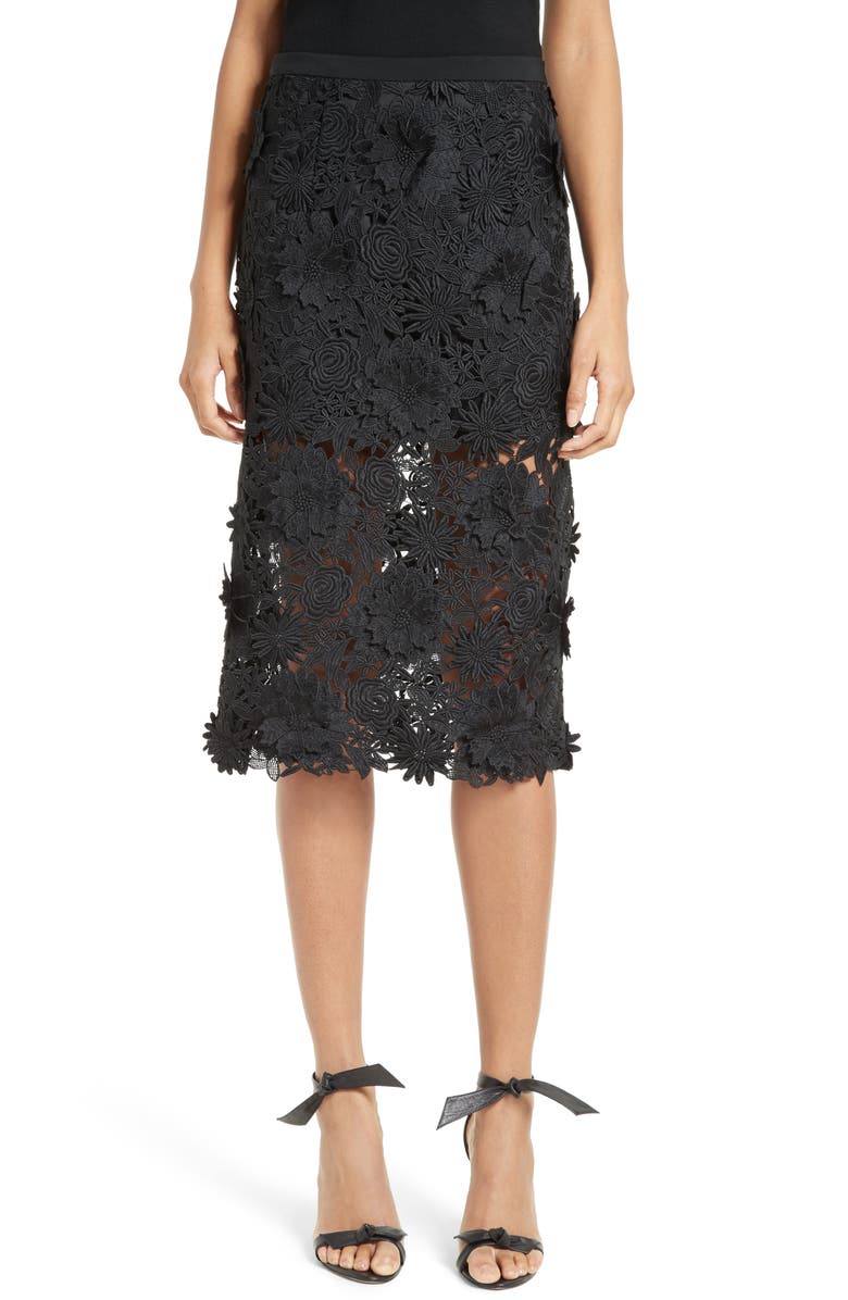 Milly 3D Floral Embroidery Midi Skirt | Nordstrom