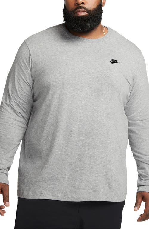 Shop Nike Sportswear Club Long Sleeve T-shirt In Heather Grey/black