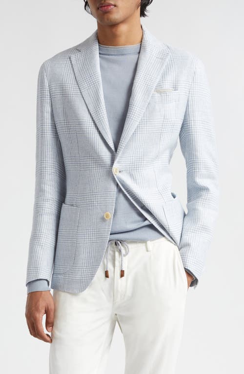 Eleventy Unstructured Plaid Linen, Wool & Silk Sport Coat Baby Blue at Nordstrom, Us