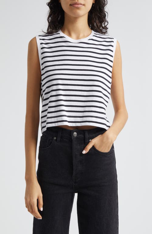 Shop Atm Anthony Thomas Melillo Classic Jersey Stripe Crop Cotton Tank Top In White/black