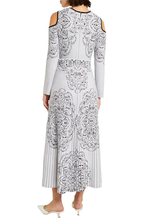 Shop Misook Floral Cold Shoulder Long Sleeve A-line Dress In Black/white