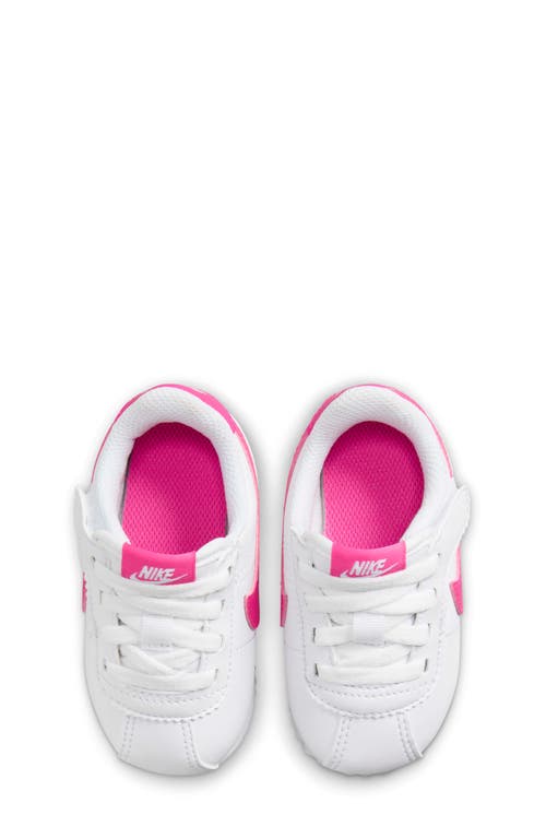 Shop Nike Kids' Cortez Easyon Sneaker In White/laser Fuchsia