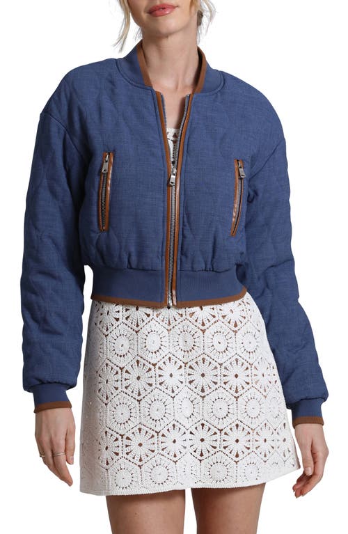 Shop Avec Les Filles Quilted Chambray Bomber Jacket In Medium Wash
