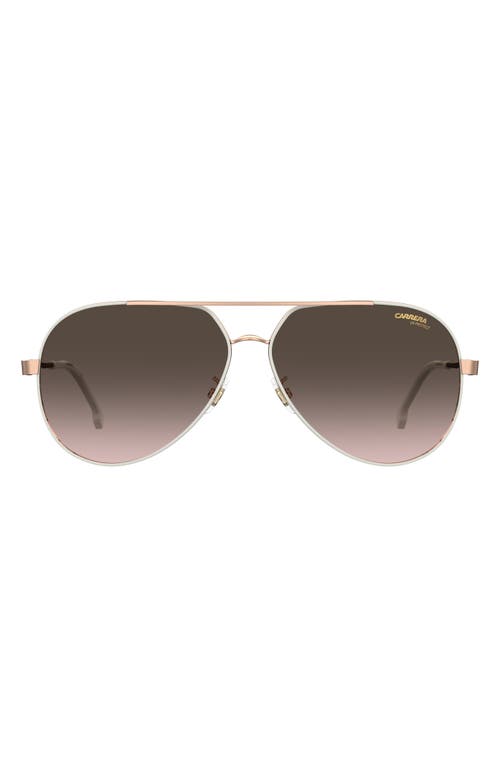 63mm Polarized Oversize Aviator Sunglasses in White Copper Gold/Brown