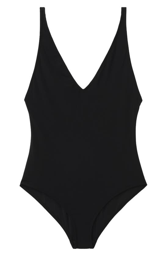 Toteme Deep V Neck One Piece Swimsuit In Black Modesens