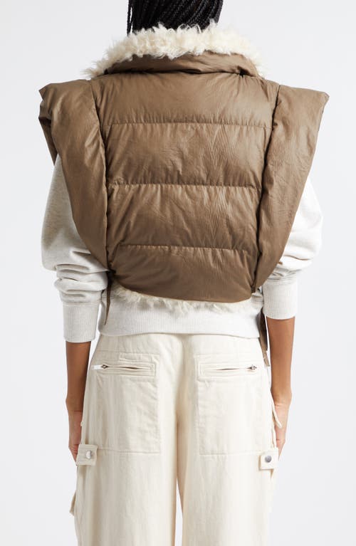 Shop Isabel Marant Étoile Hoodiali Mixed Media Faux Shearling Puffer Vest In Khaki