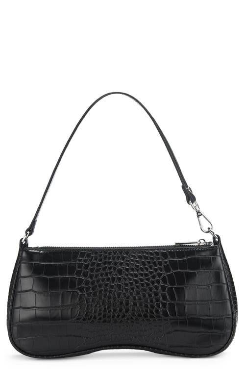 Eva Croc Embossed Faux Leather Convertible Shoulder Bag in Black Croc