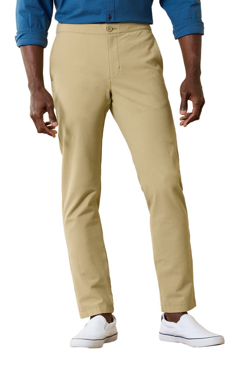 Tommy Bahama Nova Weave Flat Front Performance Seersucker Pants, Main, color, Stone Khaki