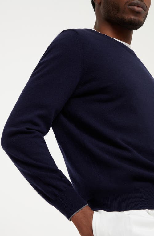 Brunello Cucinelli Crew-neck Cashmere Jumper In Navy Blue
