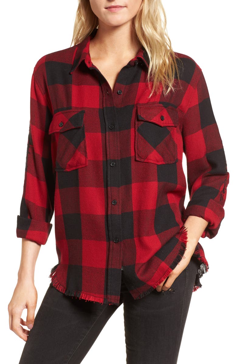 RAILS Larsson Embroidered Flannel Shirt, Main, color, CRIMSON JET