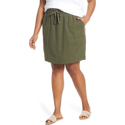 Plus Size Caslon Paperbag Waist Linen Blend Skirt, Green