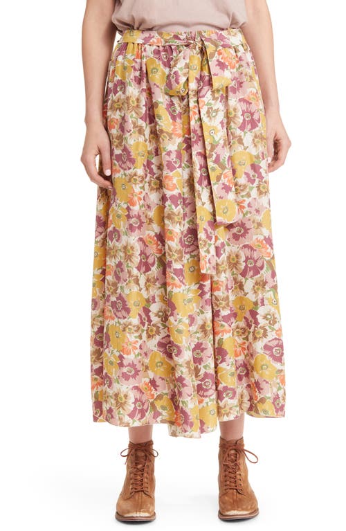 THE GREAT. The Papyrus Floral Print Tie Front Silk Skirt in Golden Lilac Flower
