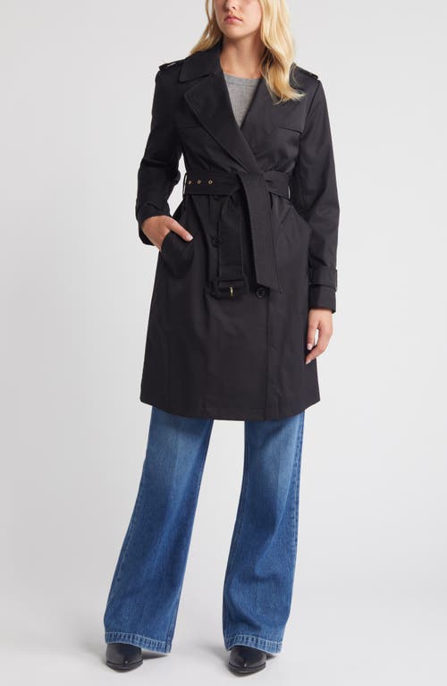 Bcbg Double Breasted Belted Trench Coat In Black