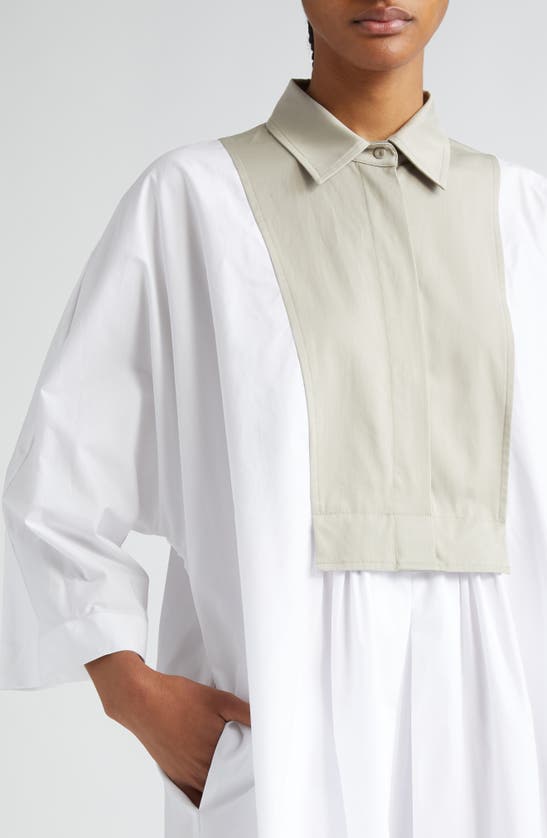 Shop Max Mara Tattico Contrast Bib Poplin Shirtdress In Optical White