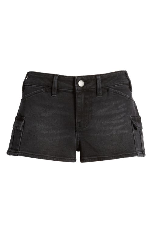 Low Rise Cargo Denim Shorts in Black Wash