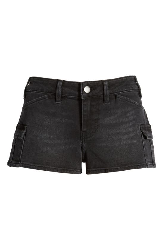 Shop Ptcl Low Rise Cargo Denim Shorts In Black Wash